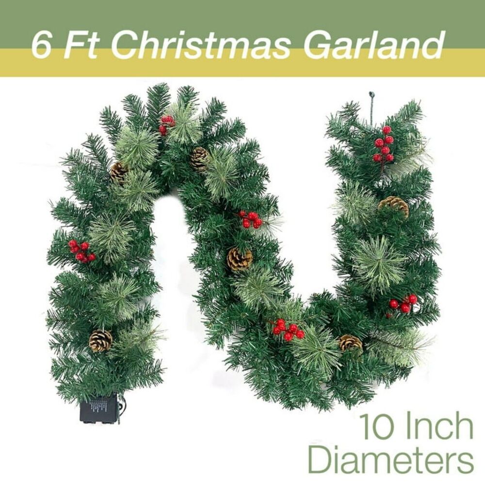 Pre-Lit Christmas Garland with Berry Clusters 6ft NEW